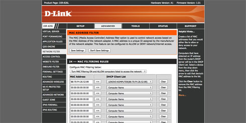 D-Link DIR-826L - Funkcje bezpieczeństwa sieci LAN i WAN