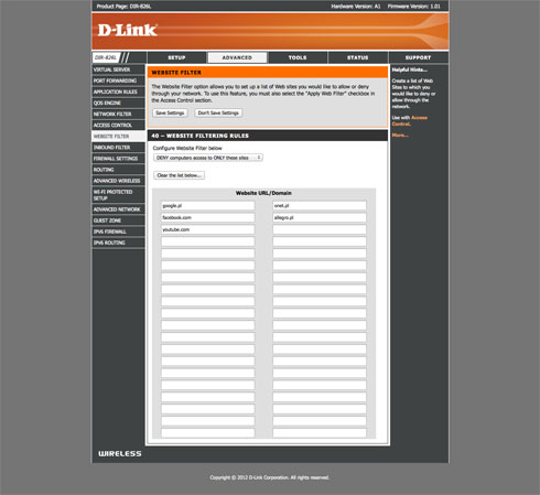 D-Link DIR-826L - Funkcje bezpieczeństwa sieci LAN i WAN