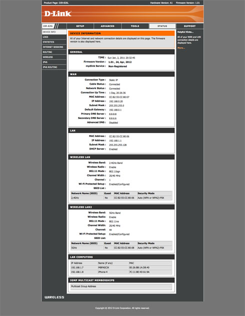 D-Link DIR-826L - Funkcje informacyjne i administracyjne