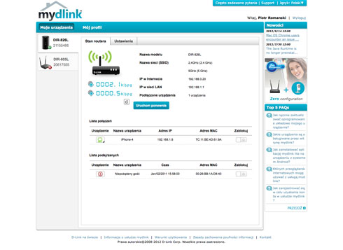 D-Link DIR-826L - Funkcje informacyjne i administracyjne