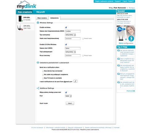 D-Link DIR-826L - Funkcje informacyjne i administracyjne